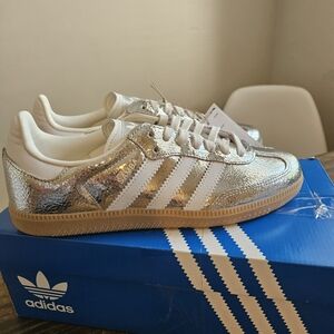 adidas Samba Silver and White Sneakers